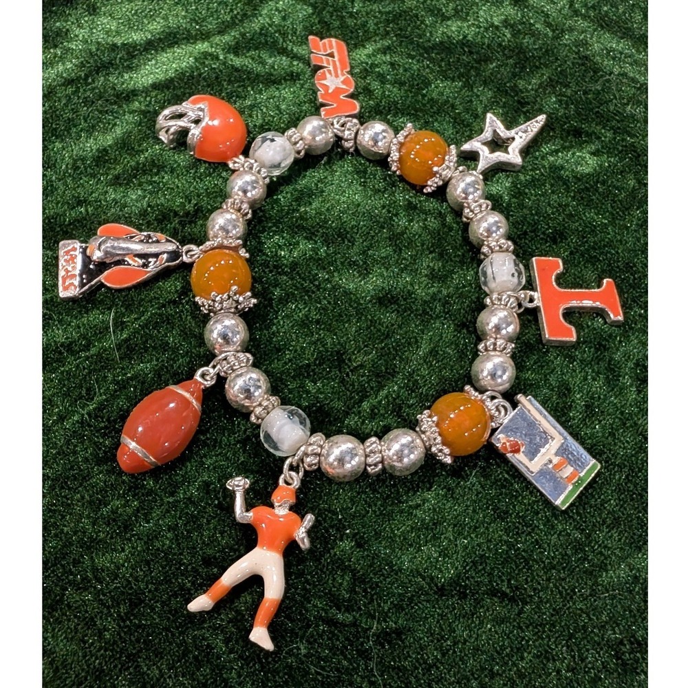 University of Tennessee Volunteers Football Charm Bracelet Orange Silver Tone UT